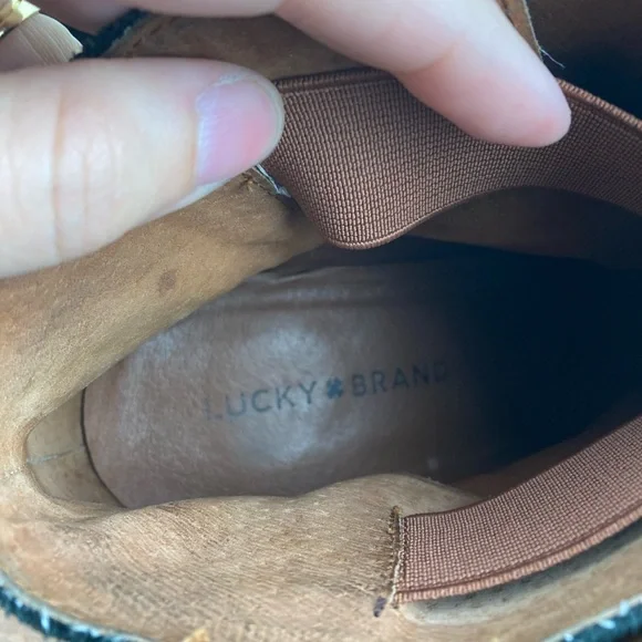 Lucky Brand Yezzah Black Suede Wedge Ankle Bootie Boots Women’s Size 10M. - Picture 11 of 12